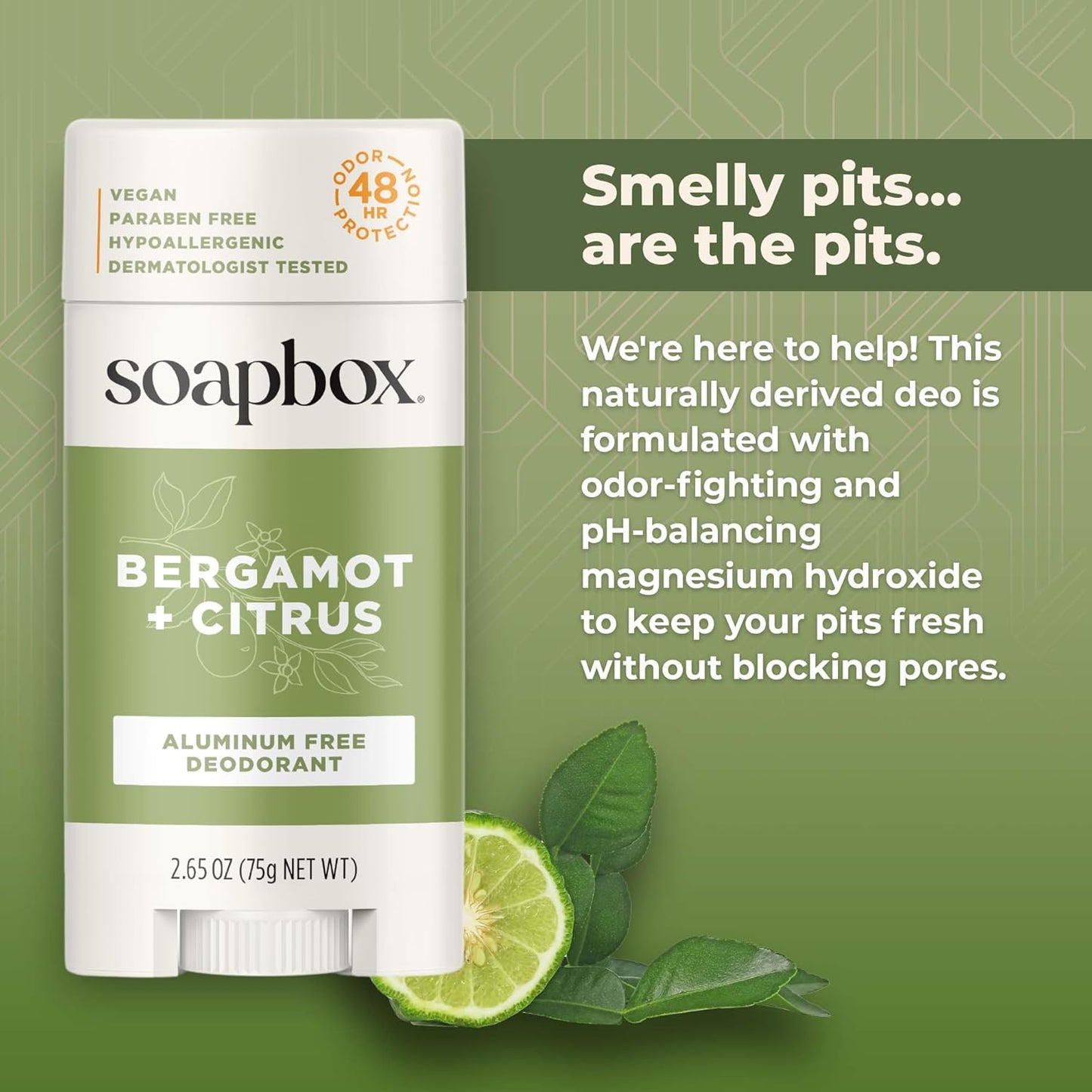 Soapbox Aluminum Free Deodorant, Bergamot & Citrus Scented Deodorant, Scented Aluminum-Free Natural Deodorants, 2.65oz