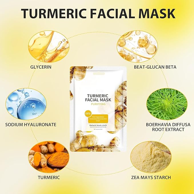 Facial Masks Skincare for Women, Turmeric Hydrating Face Sheet Masks,Moisturizing Face Mask Suitable for All the Skin,Dry Skin,Face Spa Mask 15 Sheets