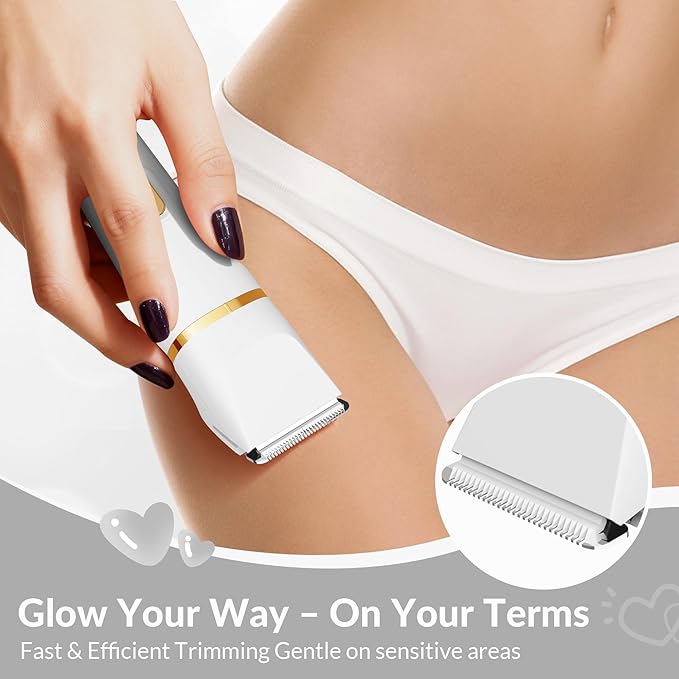 KINGTEE 5-in-1 Electric Bikini Trimmer for Women – IPX7 Waterproof Shaver, Cordless Body & Facial Razors for Women, Ceramic Blades, USB-C Rechargeable, Painless Hair Removal Kit (White)