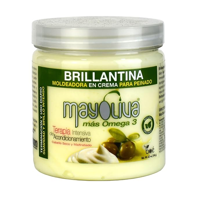 Mayoliva Brillantina Styling Cream, Deep Moisturizing & Shine for Curly Hair, Omega-3 Hair Treatment with Mayonnaise & Olive Oil, Anti-Frizz & Nourishing Hair Cream for Smooth, Defined Styles 8.5 oz