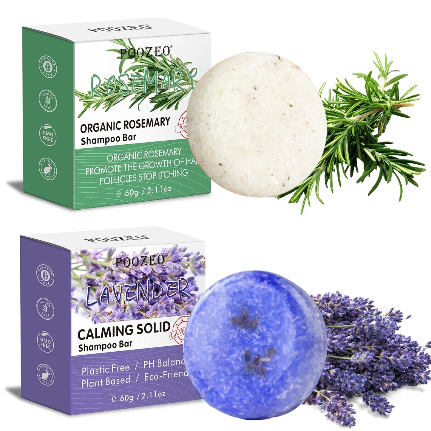 2 Pack Rosemary Lavender Hair Shampoo Bar,Deep Cleansing for Scalp Hair Loss Shampoo Soap,Organic Shampoo Oil Control for Hair Growth,Refreshing and Hydrating Bar,Gifts for Women Men - Glowelle