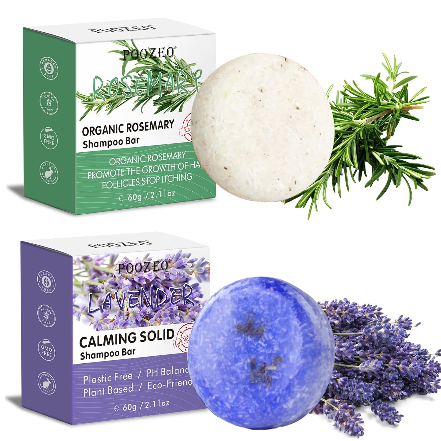 2 Pack Rosemary Lavender Hair Shampoo Bar,Deep Cleansing for Scalp Hair Loss Shampoo Soap,Organic Shampoo Oil Control for Hair Growth,Refreshing and Hydrating Bar,Gifts for Women Men - Glowelle