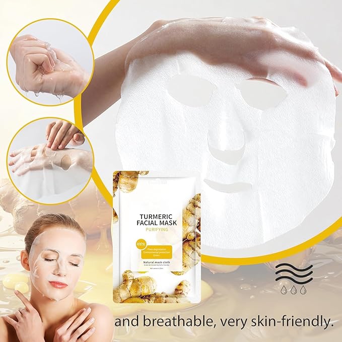 Facial Masks Skincare for Women, Turmeric Hydrating Face Sheet Masks,Moisturizing Face Mask Suitable for All the Skin,Dry Skin,Face Spa Mask 15 Sheets