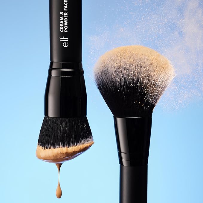 e.l.f. Dual-Ended Cream + Powder Brush, Two-in-One Makeup Brush For Creating A Gorgeous, Airbrushed-looking Complexion, Vegan & Cruelty-free