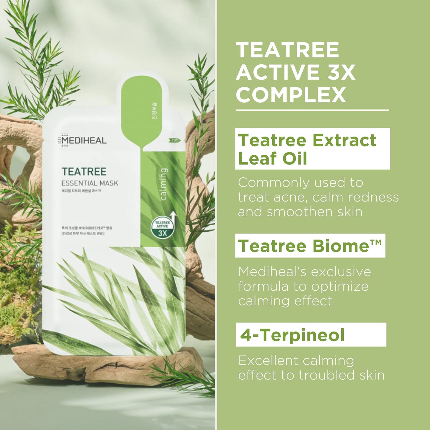 Mediheal Best Korean Sheet Mask - Tea Tree Essential Face Mask 10 Sheets For All Skin Types Korean Best Sheet Mask Soothing Calming