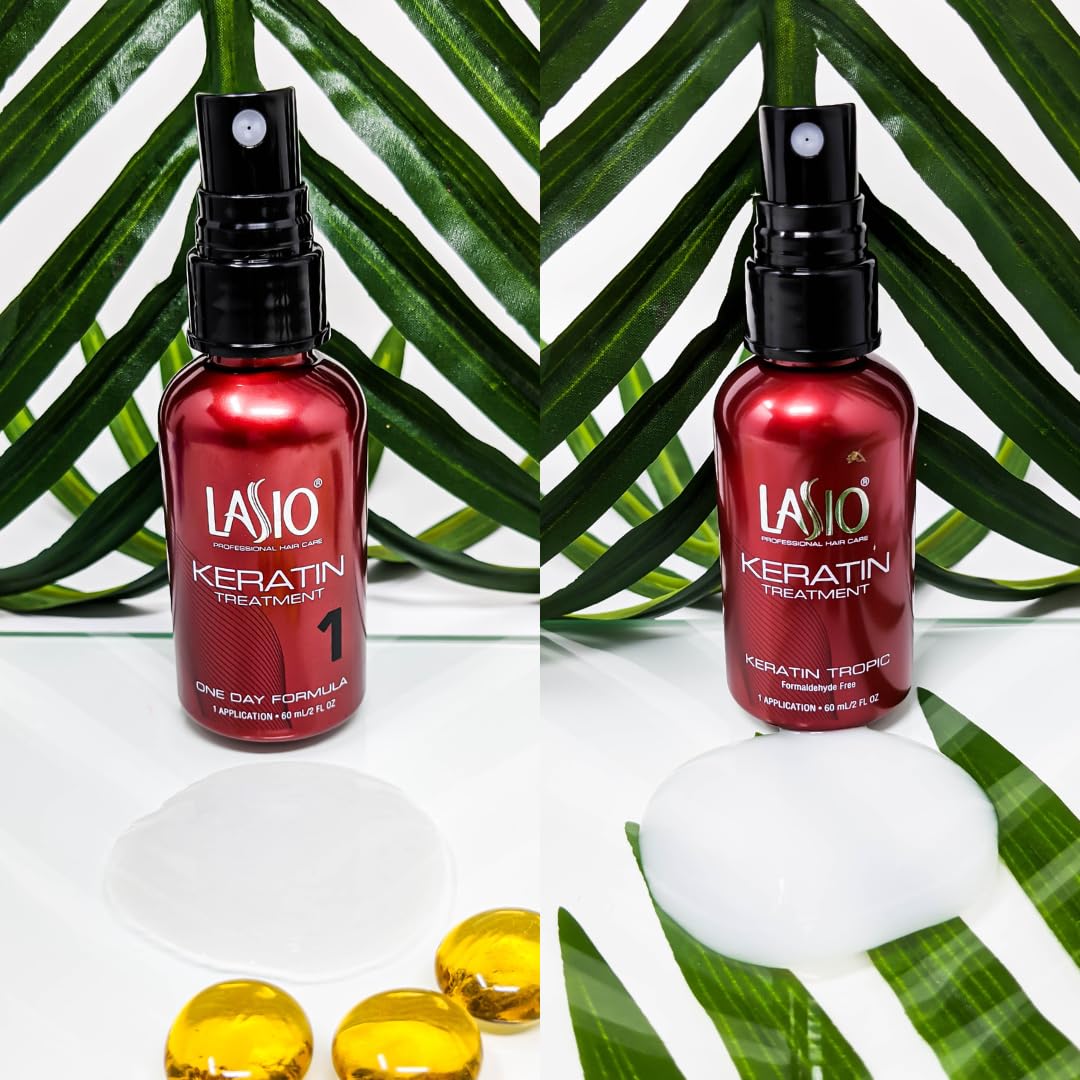 Lasio Pro Keratin Hair Treatment Kit for Salon Use– Includes Keratin Tropic, One Day, Mocha Silk, Color Pro & Hypersilk Clarifying Shampoo (2 Oz Each – Reduces Curls, Eliminates Frizz, Repairs & Shine - Glowelle