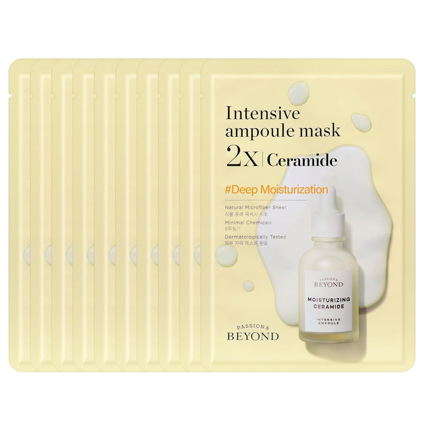 BEYOND Intensive Ampoule Mask 2X Ceramide for Hydrating and Moisturizing Care for Dry and Sensitive Skin - Hypoallergenic Facial Sheet Masks for Intensive Skin Hydration (25ml/0.85fl oz* 10 sheets)