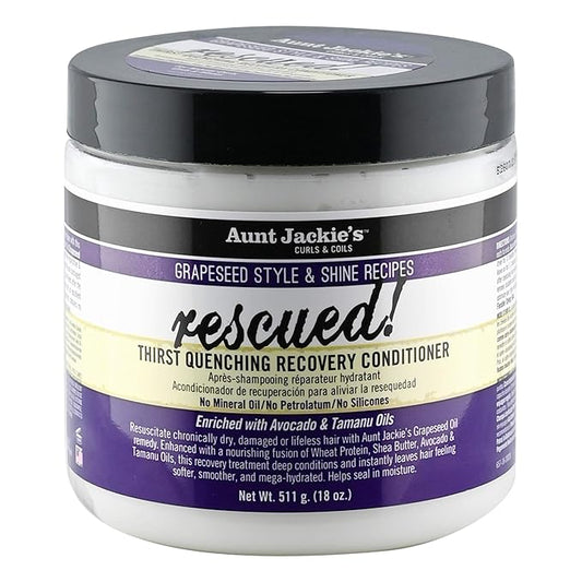 Aunt Jackie's Grapeseed Style and Shine Recipes Rescued Thirst Quenching Hair Recovery Conditioner Repair Treatment, Seals in Moisture, 18 oz