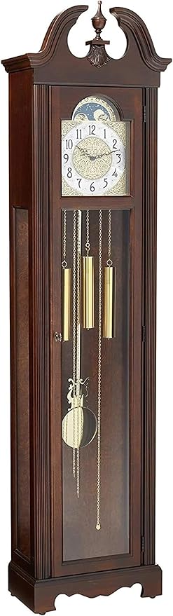 Howard Miller Princeton Grandfather Clock, Swan Neck Pediment Illuminated Wooden Frame & Wood Finish, Analog Dial with Brass-Finished & Arabic Numerals Perfect Floor Clock for Home & Living Room
