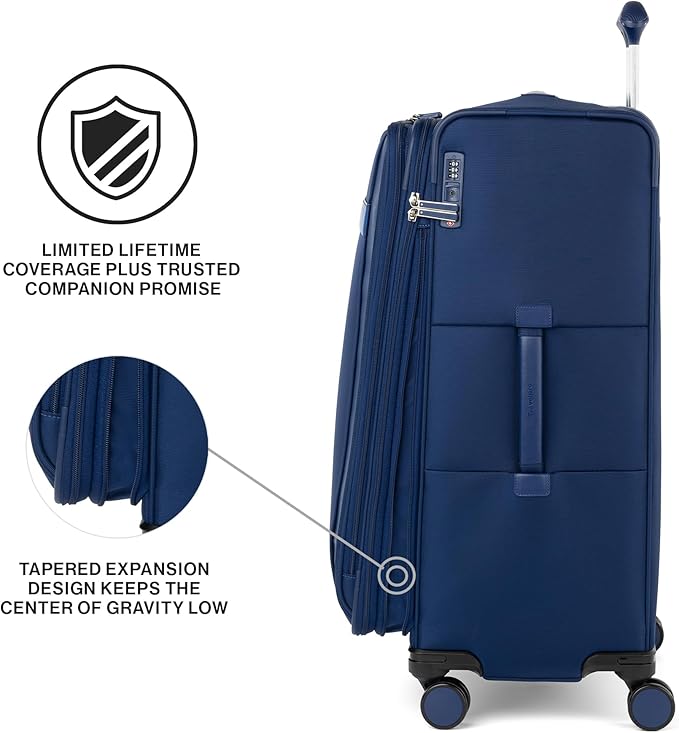 Travelpro VersaPack+ Lightweight Softside Expandable Checked Luggage, 8 Spinner Suitcase, TSA Lock, Men and Women, Checked Large 29-Inch, Estate Blue