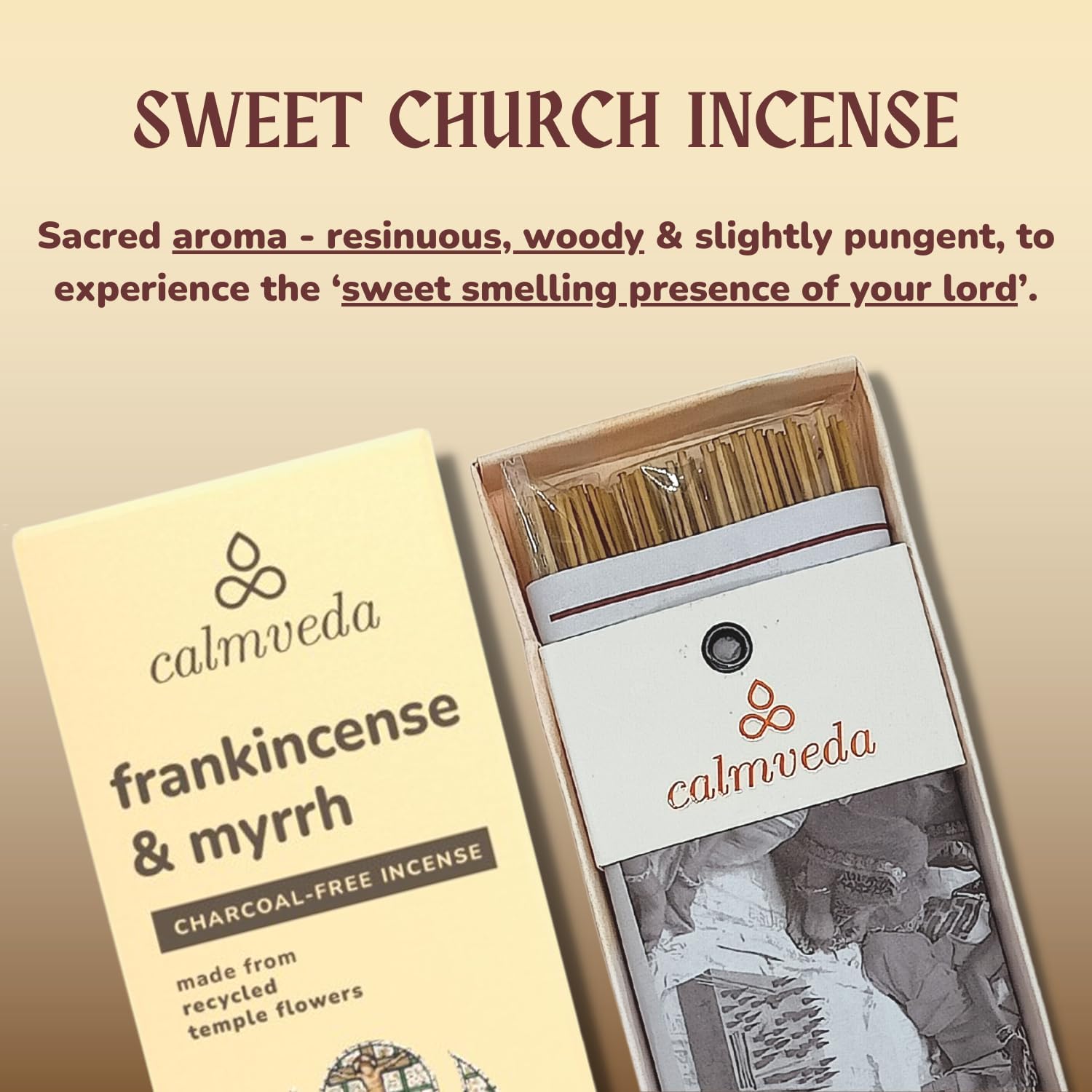 Church Frankincense and Myrrh Incense - (80 Sticks) Charcoal Free Incense, Made from upcycled Flowers | Used as Spiritual Healing Incense in Church (Handmade Olibanum Incense) - Glowelle