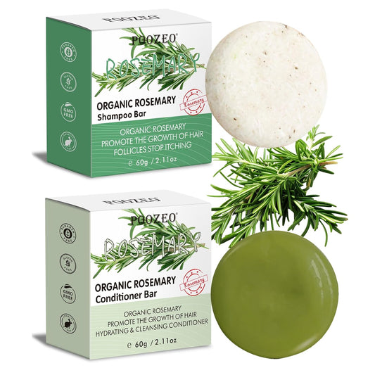 2 Pack Rosemary Shampoo Conditoner Bar Set,Thinning Hair-Volume Shampoo & Conditioner Bar for Men and Women,Hair Thickening & Regrowth Treatment,Hair Growth Soap for Anti-Hair Loss - Glowelle