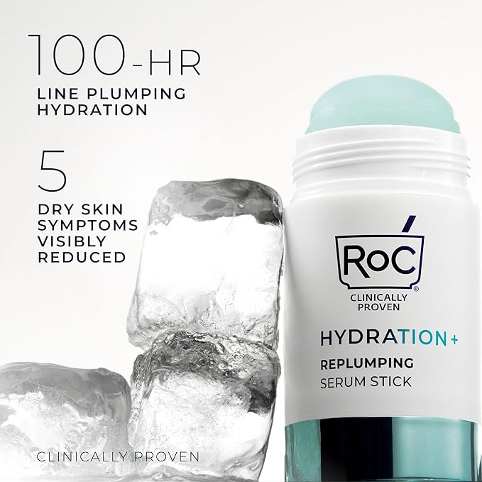 RoC Hydration+ Replumping Serum Stick, Fragrance-Free, Hydrating And Cooling Hyaluronic & Peptide Formula To Boost Elasticity And Visibly Smooth Aging Skin, With Line Smooth Eye Cream Packette, 0.7oz
