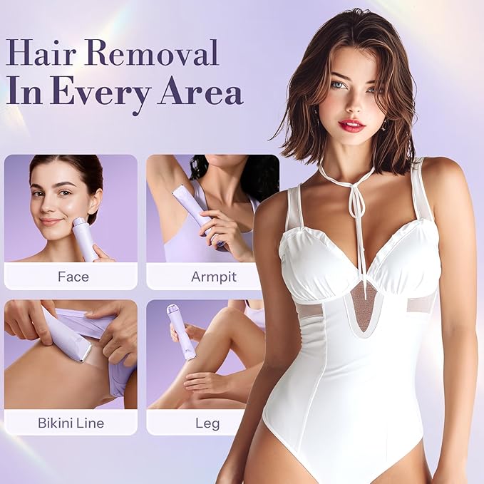 Bikini Trimmer for Women, 2 in 1 Electric Shaver for Women, Bikini RazorWaterproof IPX7 with LED, Pubic Hair Trimmer for Leg Arm Underarm Bikini Area, Pull Bows Gift Box(Lavender Dream Purple)