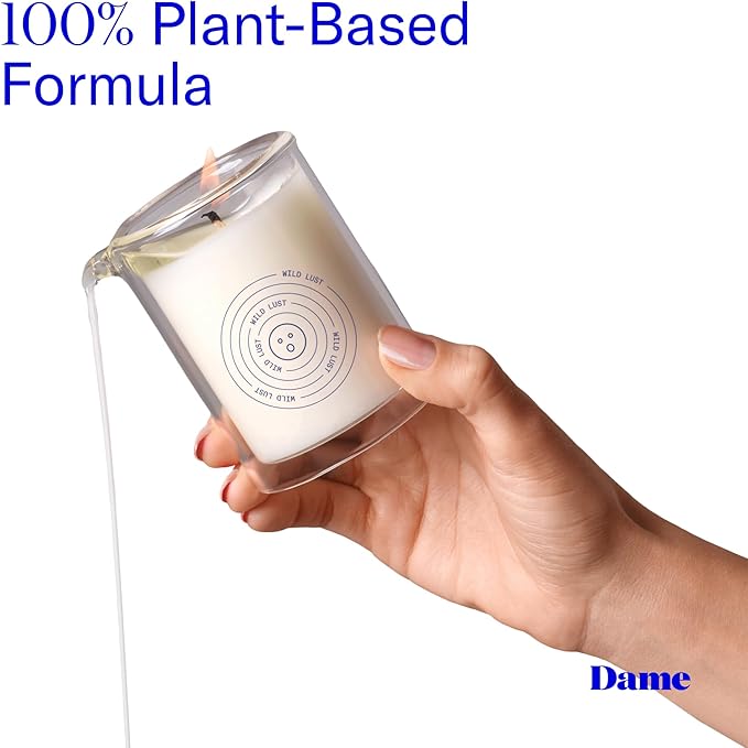 Dame Products Massage Oil Candle - Plant Based Skin & Body Candle for Sensual Massage, Moisturizing & Relaxing Aromatherapy Candle with Kava Kava - Skin Safe - Wild Lust Scent