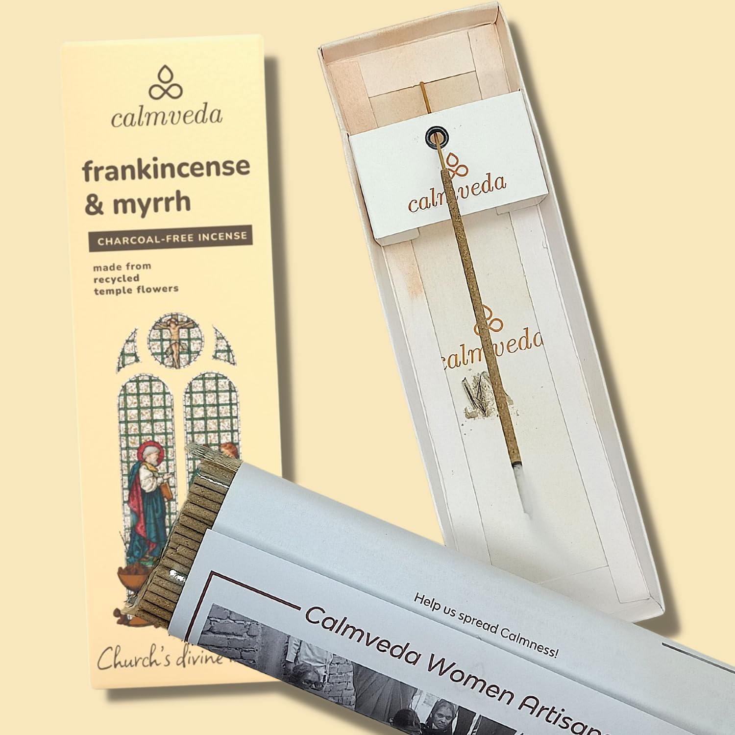 Church Frankincense and Myrrh Incense - (80 Sticks) Charcoal Free Incense, Made from upcycled Flowers | Used as Spiritual Healing Incense in Church (Handmade Olibanum Incense) - Glowelle