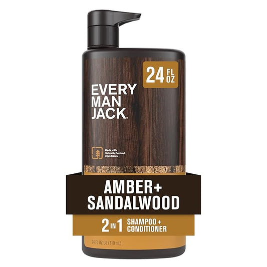 Every Man Jack 2-in-1 Daily Shampoo + Conditioner - Amber + Sandalwood | Nourishing For All Hair Types, Naturally Derived, Cruelty-Free Shampoo and Conditioner Set for Men | 24oz -1 Bottle