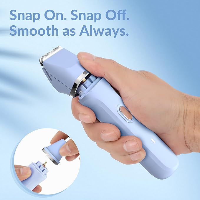 KINGTEE 5-in-1 Electric Bikini Trimmer for Women – IPX7 Waterproof Shaver, Cordless Body & Facial Razors for Women, Ceramic Blades, USB-C Rechargeable, Painless Hair Removal Kit (Blue)