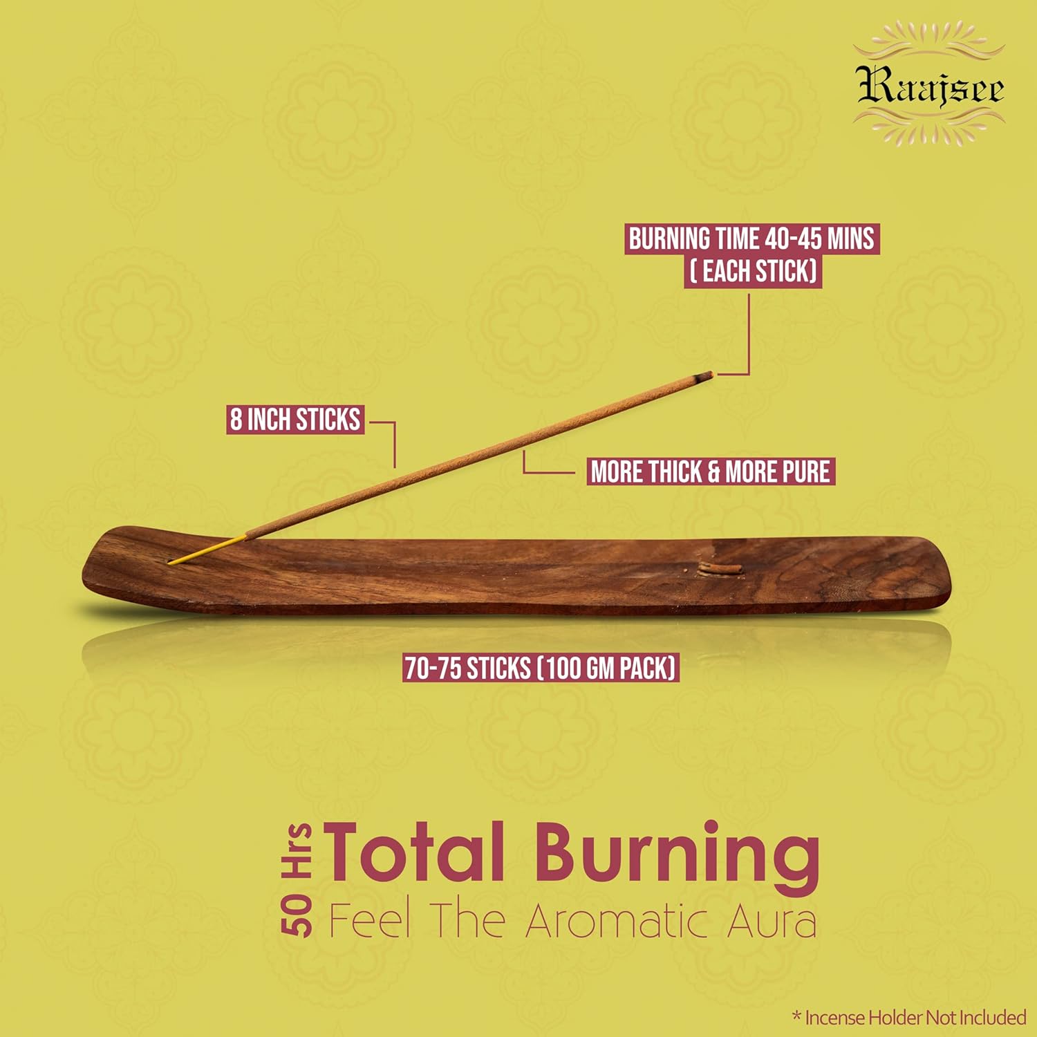 Raajsee Citronella Incense Sticks 100 gm Pack-100% Pure Organic Natural Hand Rolled Free from Chemicals-Perfect for Church,Aromatherapy,Relaxation,Meditation,Positivity & Sensual Therapy - Glowelle