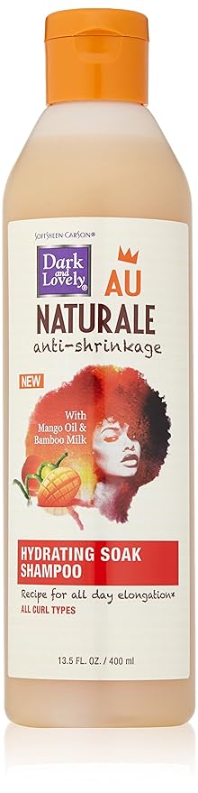 Curly Hair Products by SoftSheen-Carson, Dark and Lovely Au Naturale Anti-Shrinkage Hydrating Soak Shampoo, with Mango Oil and Bamboo Milk, For All Curl Types, No Mineral Oil, No Parabens, 13.5 fl oz