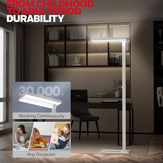 Honeywell LED Floor Lamp Modern - 02E Pro Sunturalux™ Eye Caring Standing Light, 10400LM Dimmable Reading Tall Lampara for Home Office Living Room Bedroom,100W,4000K Natural Daylight