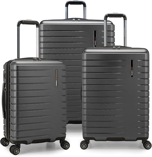 Traveler's Choice Archer Polycarbonate Hardside Spinner Luggage Set, Tie Down Straps, Grey, 3-Piece