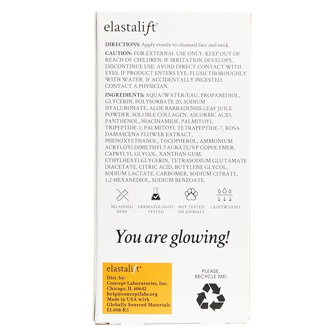 Elastalift Vitamin C Facial Serum For Age Spots, Wrinkles, & Expression Lines. Anti-Aging Face Serum W/Vitamin C & Hyaluronic Acid Brightens Skin To Promote Healthier Skin Complexion, 1.75 Fl Oz