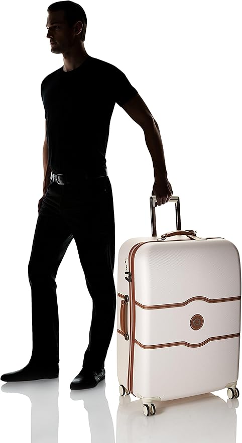 DELSEY PARIS Chatelet Hard+ Hardside Luggage with Spinner Wheels, Champagne White, Checked-Large 28 Inch