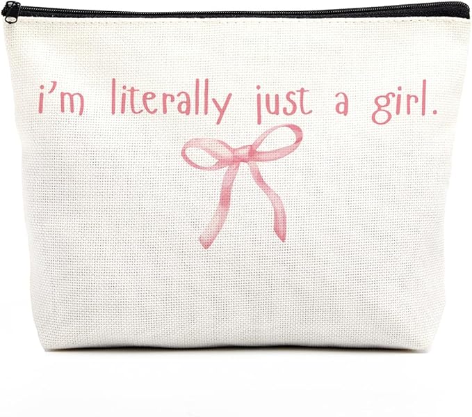 fkovcdy Pink Bow Makeup Bag for Girls, I'm Literally Just A Girl, Cute Bow Gift for Women, Small Bow Lover Travel Cosmetic Bag Zipper Pouch for Daughter granddaughter for Birthday Christmas 2