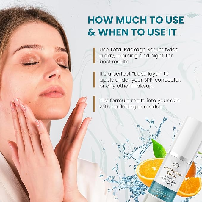 Sun Coast Sciences Total Package Serum - Vitamin C Serum with Hyaluronic Acid & Peptides for Face - Hydrating Anti Aging Face Serum for Smoother, Firmer Looking Skin - 1 Fl Oz (Pack of 1)