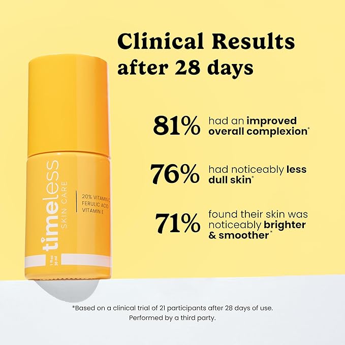 Timeless Skin Care Vitamin C Serum with Vitamin E & Ferulic Acid - Brightening Serum - for Oily & Dry Skin - Fragrance-Free 1 oz (Pack of 2)