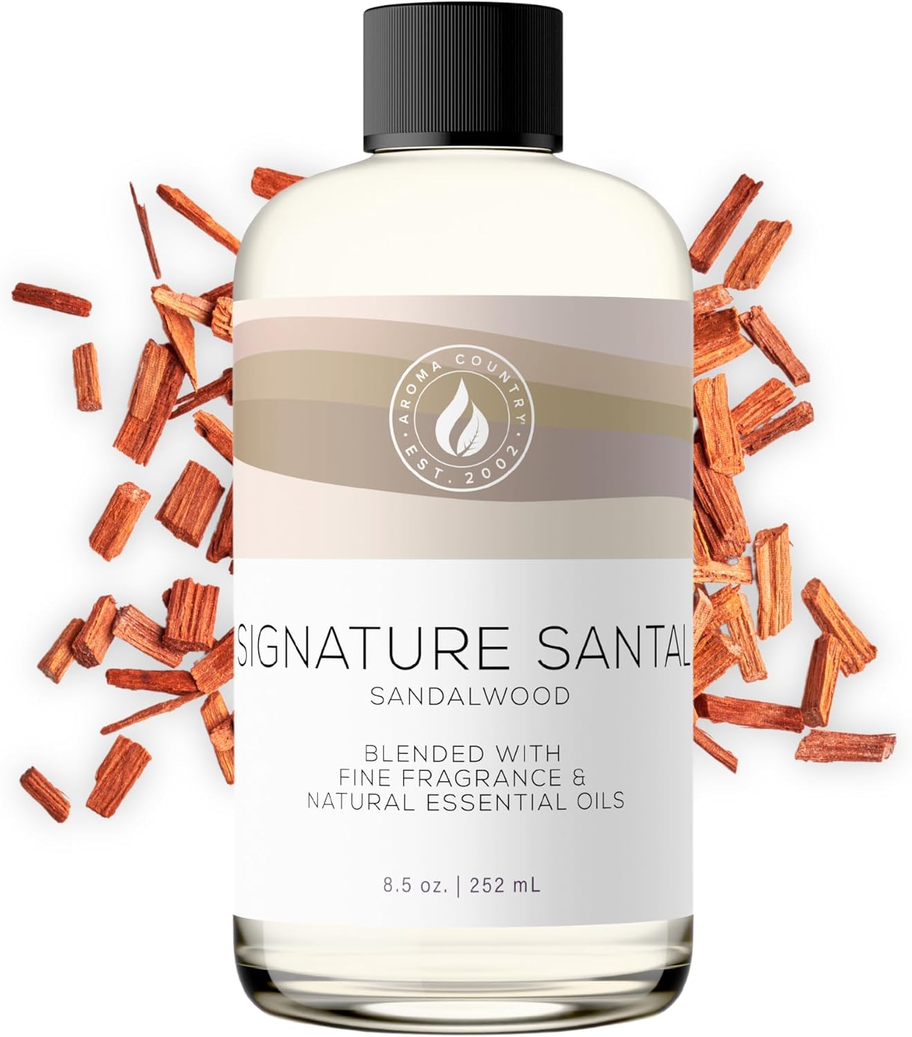 Aroma Country Signature Santal Diffuser Oil - Luxury Essential Oils for Diffuser Refill & Air Freshener Room Spray - Long-Lasting & Natural Home Fragrance, Sandalwood Scented Oil (8.5 Fl. oz)