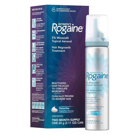 Rogaine 5% Minoxidil Foam, Topical Once-A-Day Hair Loss Treatment for Women to Regrow Fuller, Thicker Hair, Unscented, 2-Month Supply, 2.11 oz - Glowelle