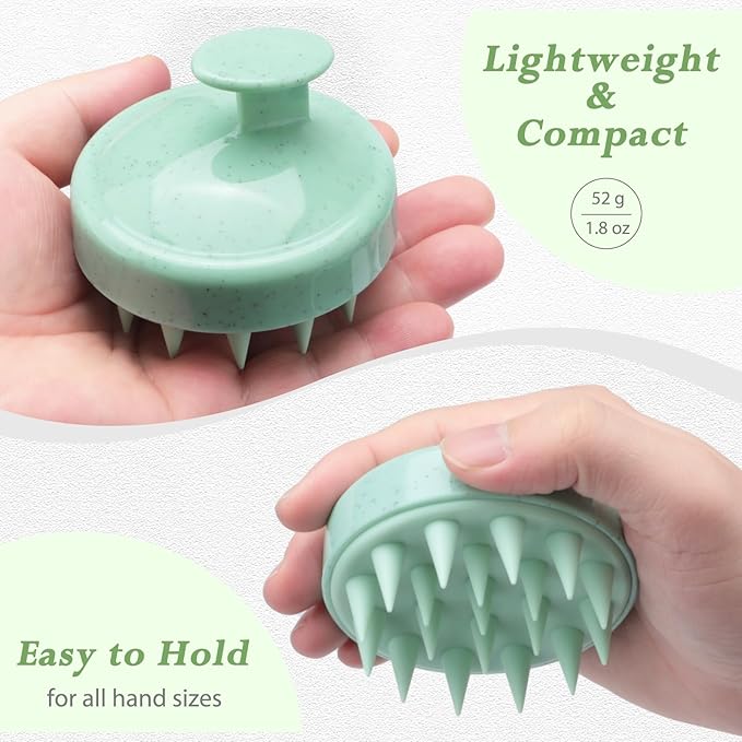 FREATECH Wheat Straw Scalp Massager Shampoo Brush with Soft Silicone Bristles for Scalp Scrub and Hair Growth, Head Massager Hair Scrubber Scalp Exfoliator for Dandruff, All Hair Types, Mint Green