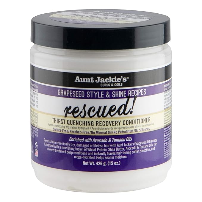 Aunt Jackie's Grapeseed Style and Shine Recipes Rescued Thirst Quenching Hair Recovery Conditioner Repair Treatment, Seals in Moisture, 15 oz