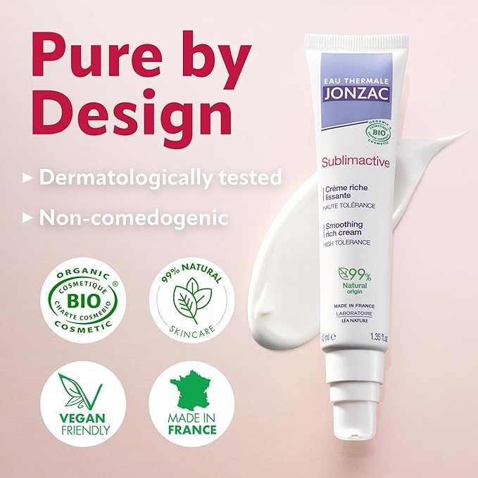 JONZAC Eau Thermale Sublimactive Organic Anti-Aging Smoothing Rich Cream for Women - Firms and Smooths Skin - with Shea Butter - Natural Skin Care - Safe for Sensitive Skin - 1.35 fl oz