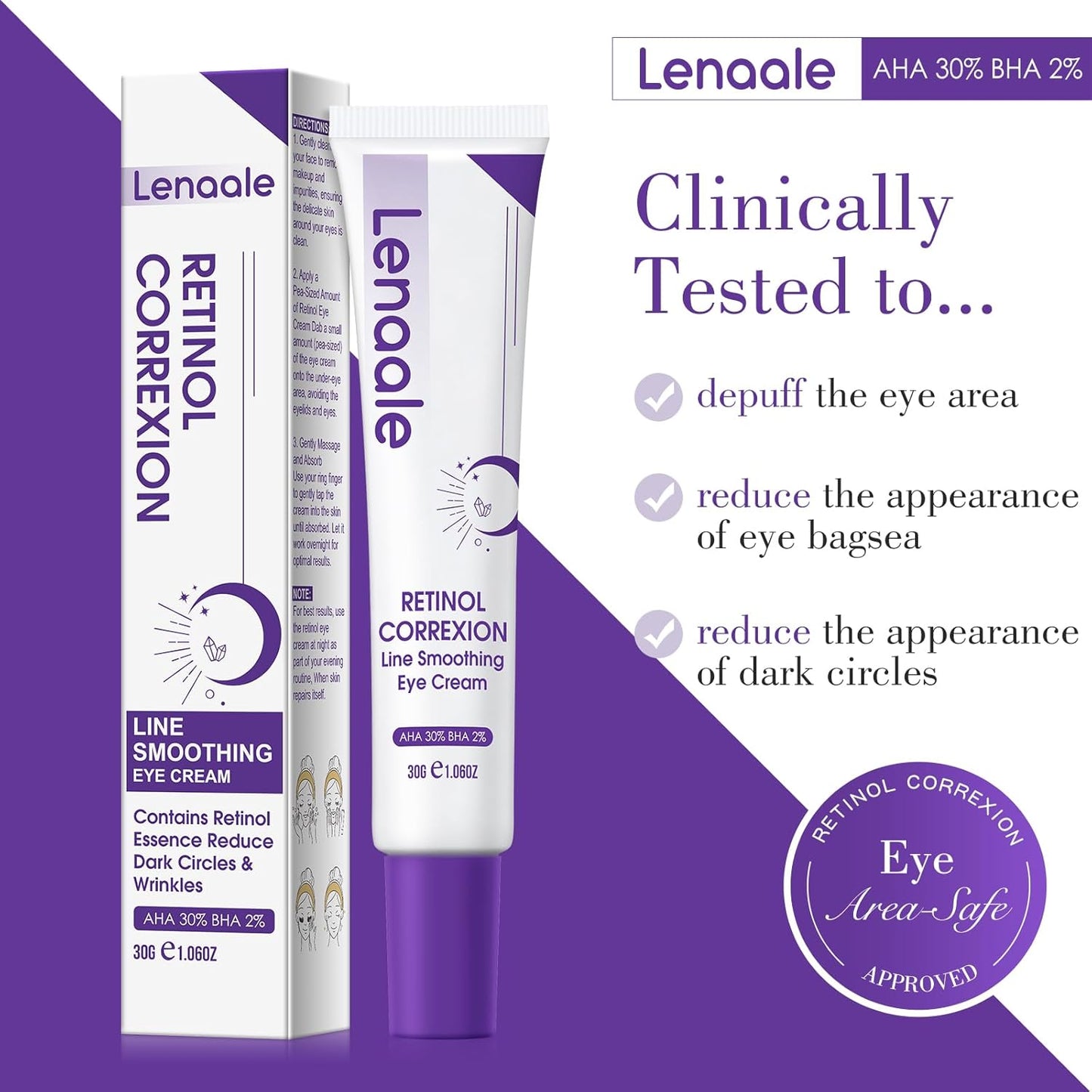 Eye Cream, Retinol Eye Cream for Dark Circles, Puffiness Anti Aging, With Hyaluronic Acid, Peptides, Caffeine Reduces Bags, Smooths Wrinkles & Fine Lines, Dark Circles Under Eye Treatment