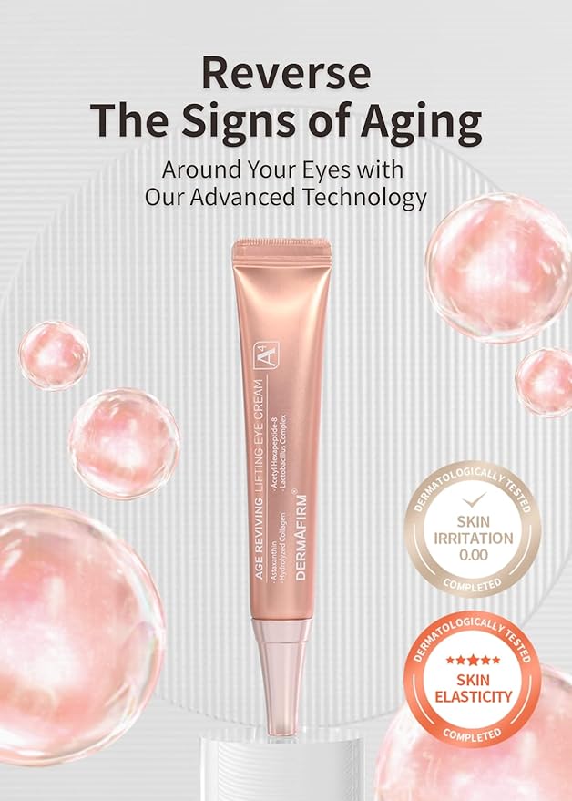 Dermafirm Age Reviving Lifting Eye Cream A4 | Firming Under Eye Cream for Dark Circles and Puffiness w/Collagen Astasome & Peptide for All Skin Types | No Animal Trials No Paraben 0.67 fl oz