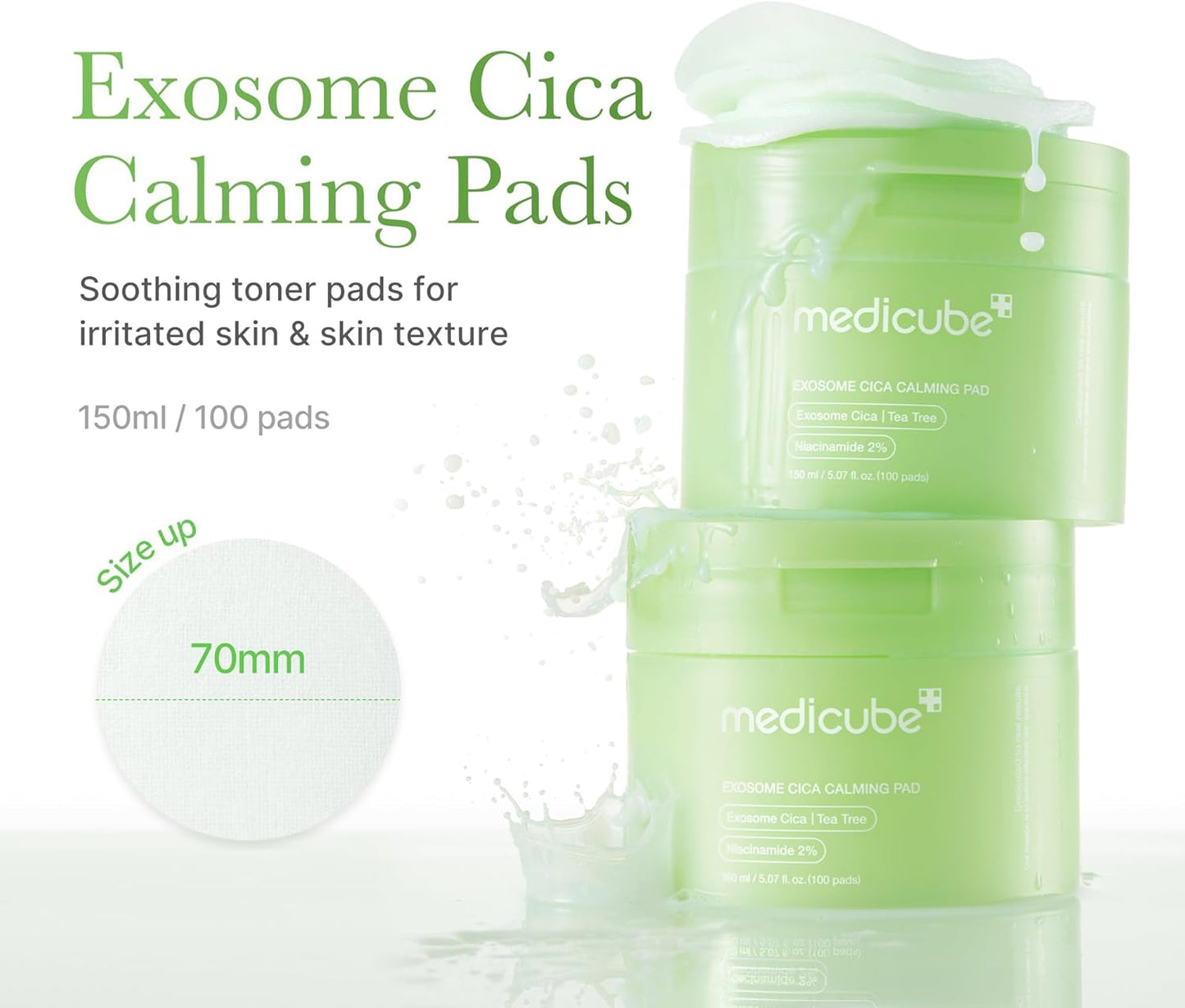 medicube Toner Pads Exosome CICA Tea Tree Calming Toner Pad for Sensitive Skin | Centella Asiatica for Redness, Breakouts | Low-irritating & Hydrating Care | Korean Skincare, 100 Pads (1 Pack)