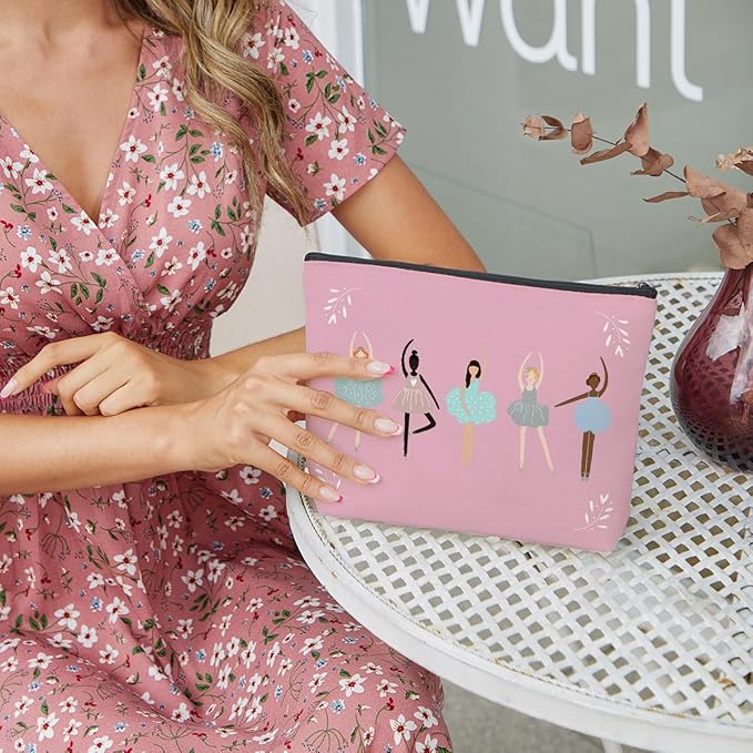 fkovcdy Dance Bag, Ballerina Makeup Bag, Dance lover Gifts, ballet Cute Small Cosmetic Bag, for dancing dancer recital gift birthday Christmas graduation travel Gifts. pink