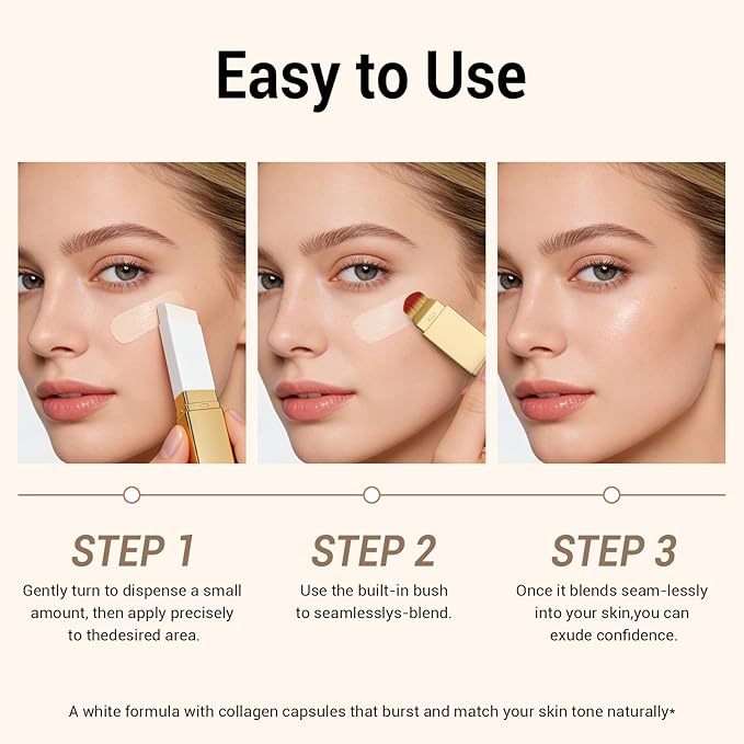 Blanc Cover Cream Stick, Korean Color-Changing Foundation Stick Full Coverage Base Concealer Makeup Dual-Ended with Detachable Brush for a Flawless Look (Ivory White)