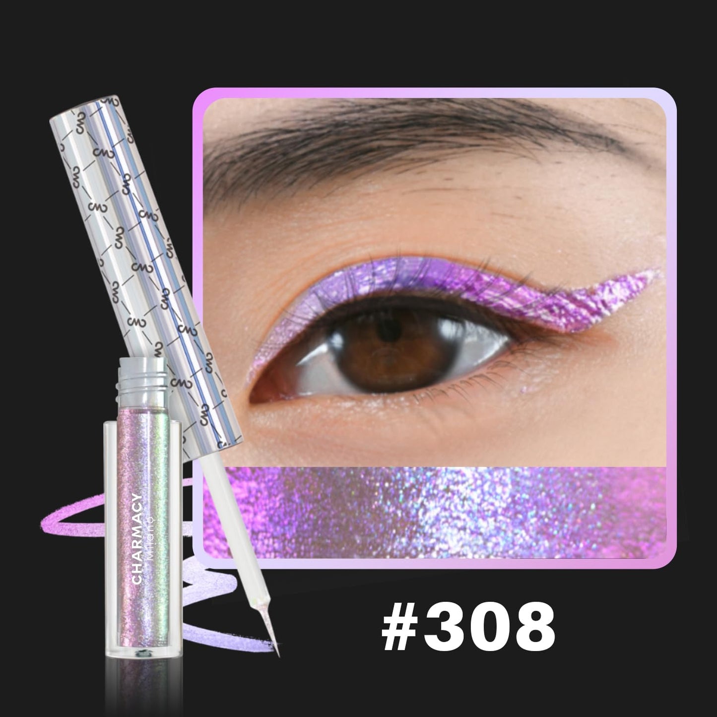 CHARMACY Chameleon Liquid Eyeliner, Liquid Glitter Eyeliner, Highly Pigmented, Metallic MultiColor Shifting waterproof Eyeliner, Ultra-Fine Tip, Longwearing, Smudge-proof (#308)