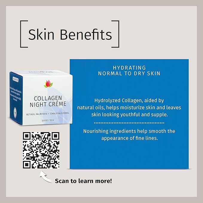 Reviva Labs Collagen Night Cream – Hydrating Face Cream for Women with Hydrolyzed Collagen and Natural Oils for Youthful, Supple Skin – Firming Moisturizer for Face & Neck Area, 2 oz