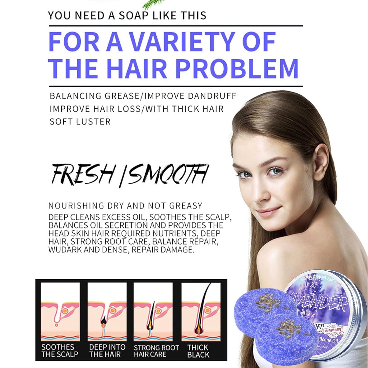 2PCS Shampoo Bar for Gray Hair, Lavender Shampoo Bar for Gray Hair, Natural Organics Shampoo and Conditioner Barfor Thinning Hair for Men & Women (Lavender) - Glowelle