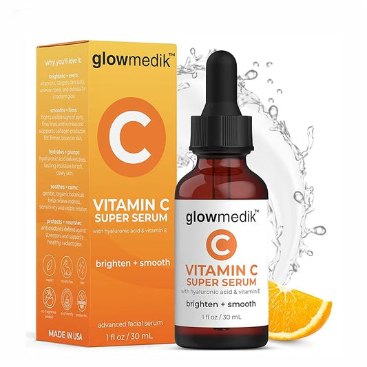 GlowMedik Vitamin C Serum for Face - Illuminating Brightening Serum for Dark Spots - Dark Spot Corrector with Hyaluronic Acid & Vitamin E - Fine Lines & Wrinkles, Sensitive Skin, Made in USA 1 fl oz