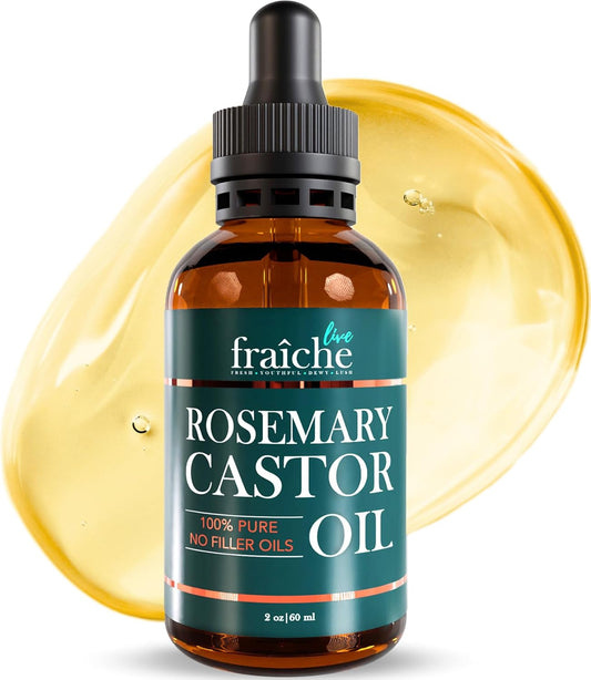 Live Fraiche Rosemary Oil for Hair Growth (2oz) with Cold Pressed Castor Oil Natural Hair Growth Oil - Rosemary and Castor Oil for Hair Growth -Strengthening Hair Oil for Damaged Hair and Hair Loss - Glowelle