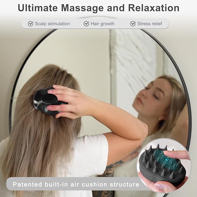 FREATECH Scalp Scrubber Scalp Massager Hair Growth, Shower Shampoo Brush with Silicone Bristles for Dandruff Removal and Hair Care, Wet & Dry Hair Massager Scalp Exfoliator for Men Women Kids，Black