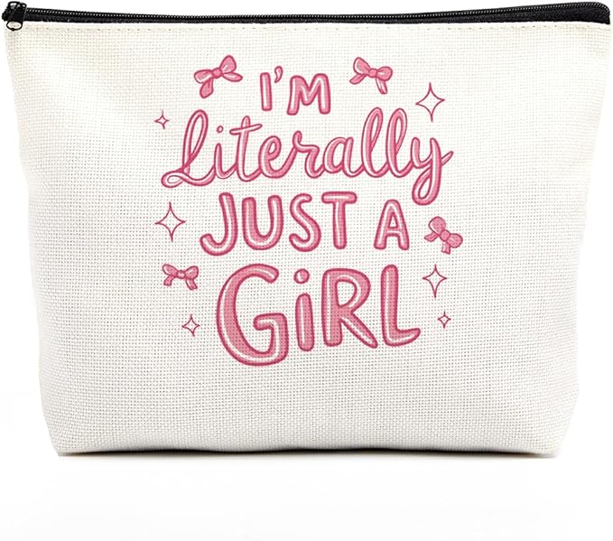 fkovcdy Pink Bow Makeup Bag for Girls, I'm Literally Just A Girl, Cute Bow Gift for Women, Small Bow Lover Travel Cosmetic Bag Zipper Pouch for Daughter granddaughter for Birthday Christmas 1