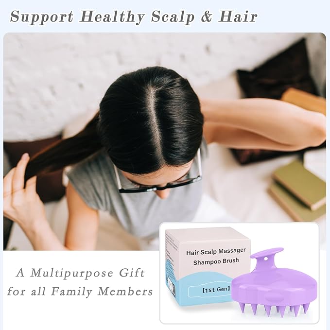 FREATECH Hair Scalp Massager Shampoo Brush with Soft Silicone Bristles for Scalp Care and Hair Growth, Shower Head Scalp Scrubber Exfoliator for Dandruff, Wet & Dry for Men, Women and Kids, Purple