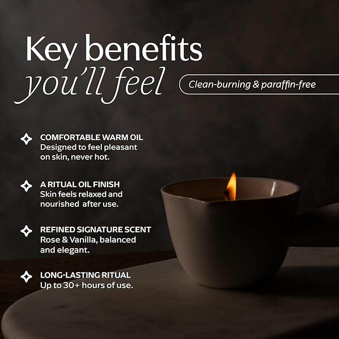 Massage Candle – Soy Wax Massage Oil That Melts Into Skin-Safe Warm Body Oil, Rose & Vanilla Scent, Ceramic Pour Cup (5 oz)